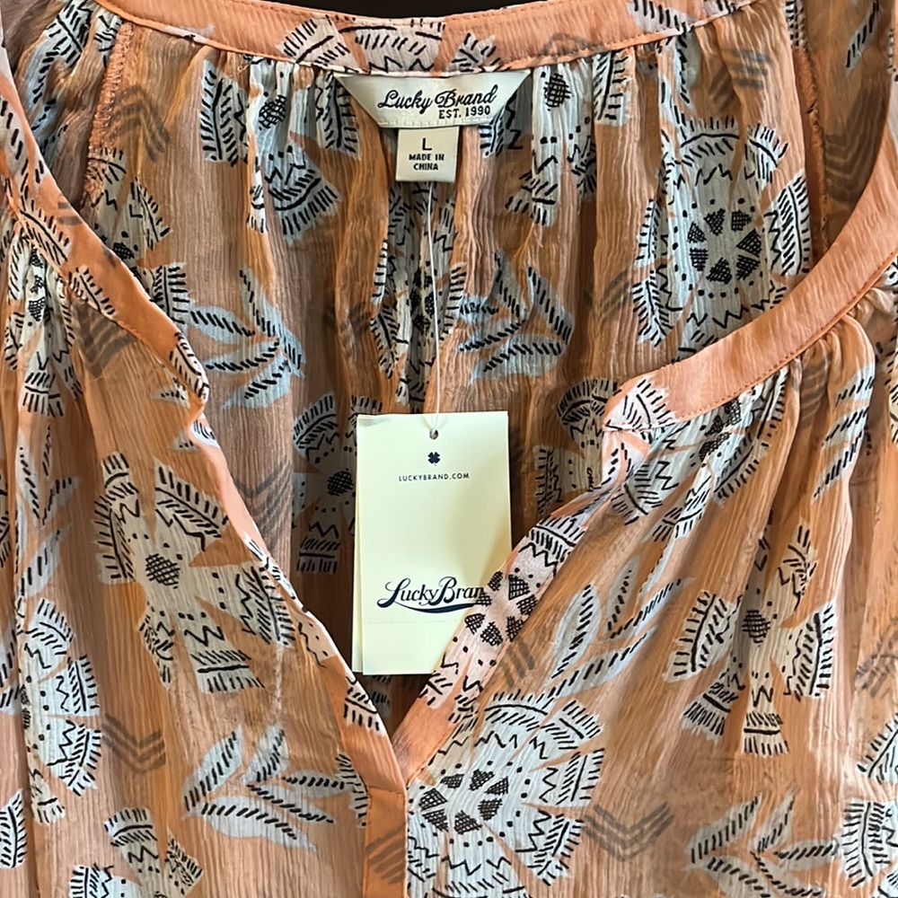 Lucky long sleeve blouse, sheer with pattern, size L NWT